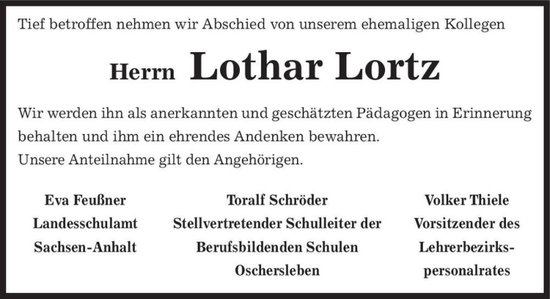  Traueranzeige für Lothar Lortz  vom 08.11.2018 aus Magdeburger Volksstimme