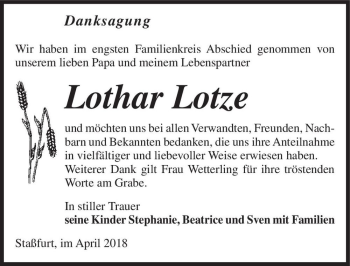 Traueranzeige von Lothar Lotze  von Magdeburger Volksstimme
