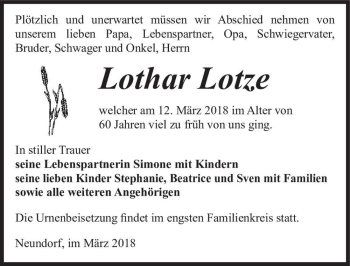 Traueranzeige von Lothar Lotze  von Magdeburger Volksstimme