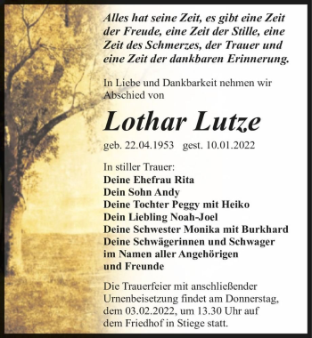 Traueranzeige von Lothar Lutze  von Magdeburger Volksstimme