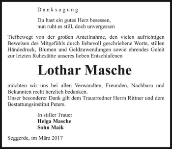 Traueranzeige von Lothar Masche  von Magdeburger Volksstimme