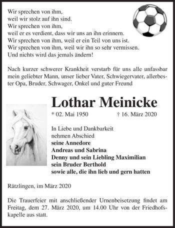 Traueranzeige von Lothar Meinicke  von Magdeburger Volksstimme