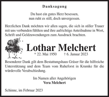 Traueranzeige von Lothar Melchert  von Magdeburger Volksstimme