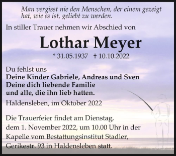 Traueranzeige von Lothar Meyer  von Magdeburger Volksstimme