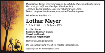 Traueranzeige von Lothar Meyer  von Magdeburger Volksstimme