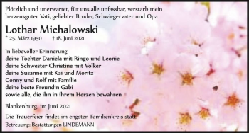 Traueranzeige von Lothar Michalowski  von Magdeburger Volksstimme