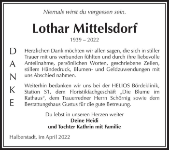 Traueranzeige von Lothar Mittelsdorf  von Magdeburger Volksstimme