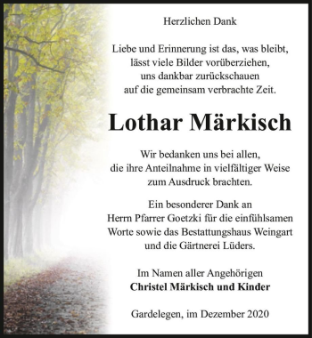 Traueranzeige von Lothar Märkisch  von Magdeburger Volksstimme