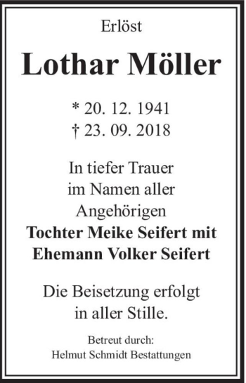 Traueranzeige von Lothar Möller  von Magdeburger Volksstimme