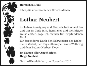 Traueranzeige von Lothar Neubert  von Magdeburger Volksstimme