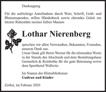 Traueranzeige von Lothar Nierenberg  von Magdeburger Volksstimme