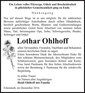 Traueranzeige von Lothar Ohlhoff  von Magdeburger Volksstimme