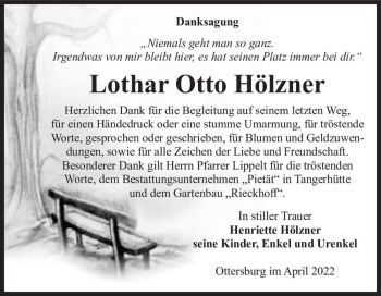 Traueranzeige von Lothar Otto Hölzner  von Magdeburger Volksstimme