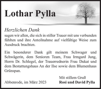 Traueranzeige von Lothar Pylla  von Magdeburger Volksstimme