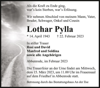 Traueranzeige von Lothar Pylla  von Magdeburger Volksstimme