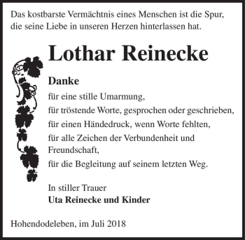 Traueranzeige von Lothar Reinecke  von Magdeburger Volksstimme