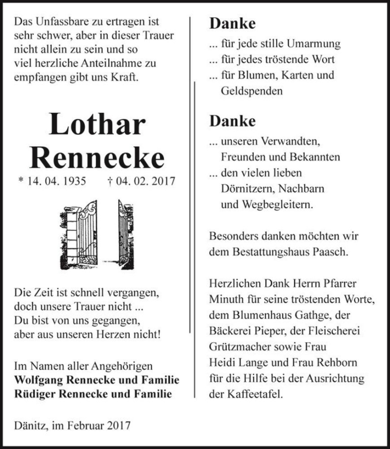  Traueranzeige für Lothar Rennecke  vom 04.03.2017 aus Magdeburger Volksstimme