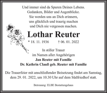 Traueranzeige von Lothar Reuter  von Magdeburger Volksstimme