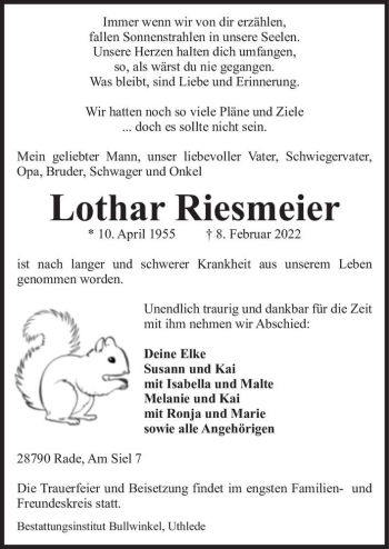 Traueranzeige von Lothar Riesmeier  von Magdeburger Volksstimme