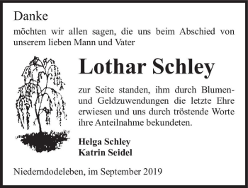 Traueranzeige von Lothar Schley  von Magdeburger Volksstimme