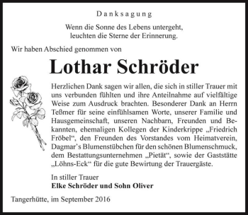 Traueranzeige von Lothar Schröder  von Magdeburger Volksstimme