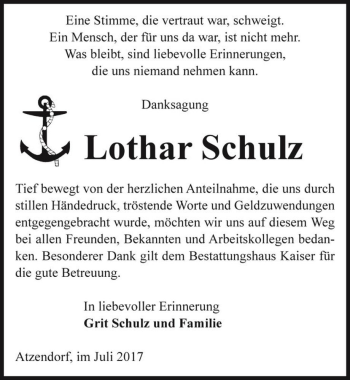 Traueranzeige von Lothar Schulz  von Magdeburger Volksstimme