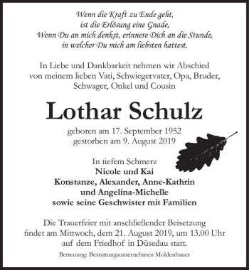 Traueranzeige von Lothar Schulz  von Magdeburger Volksstimme