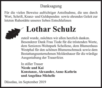 Traueranzeige von Lothar Schulz  von Magdeburger Volksstimme