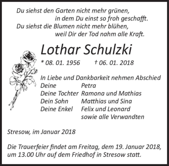 Traueranzeige von Lothar Schulzki  von Magdeburger Volksstimme