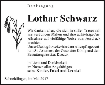 Traueranzeige von Lothar Schwarz  von Magdeburger Volksstimme