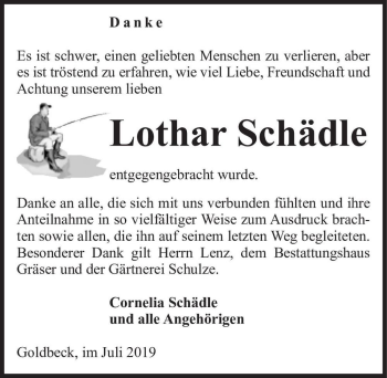 Traueranzeige von Lothar Schädle  von Magdeburger Volksstimme