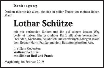 Traueranzeige von Lothar Schütze  von Magdeburger Volksstimme