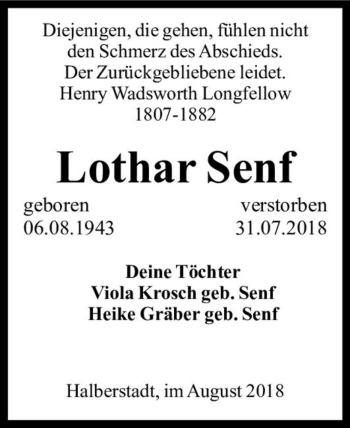 Traueranzeige von Lothar Senf  von Magdeburger Volksstimme