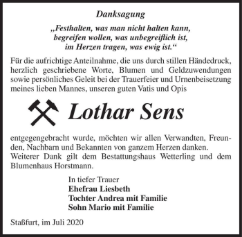 Traueranzeige von Lothar Sens  von Magdeburger Volksstimme