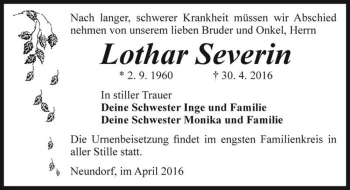 Traueranzeige von Lothar Severin  von Magdeburger Volksstimme
