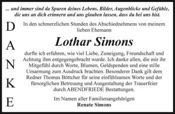Traueranzeige von Lothar Simons  von Magdeburger Volksstimme