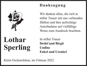 Traueranzeige von Lothar Sperling  von Magdeburger Volksstimme