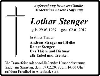 Traueranzeige von Lothar Stenger  von Magdeburger Volksstimme