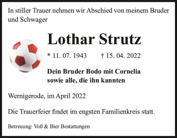 Traueranzeige von Lothar Strutz  von Magdeburger Volksstimme