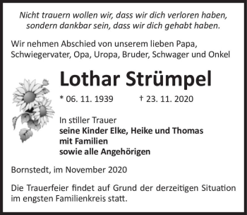 Traueranzeige von Lothar Strümpel  von Magdeburger Volksstimme