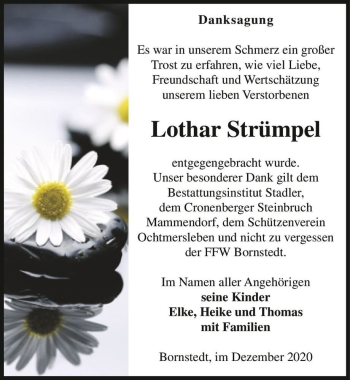 Traueranzeige von Lothar Strümpel  von Magdeburger Volksstimme
