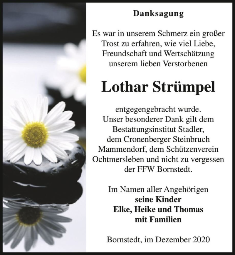  Traueranzeige für Lothar Strümpel  vom 19.12.2020 aus Magdeburger Volksstimme