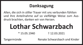 Traueranzeige von Lothar Svhwarzbach  von Magdeburger Volksstimme