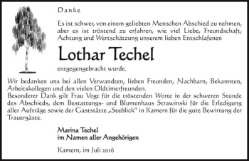Traueranzeige von Lothar Techel  von Magdeburger Volksstimme