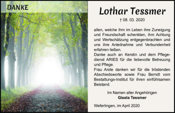 Traueranzeige von Lothar Tessmer  von Magdeburger Volksstimme