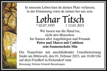 Traueranzeige von Lothar Titsch  von Magdeburger Volksstimme