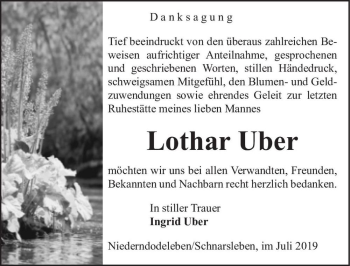 Traueranzeige von Lothar Uber  von Magdeburger Volksstimme