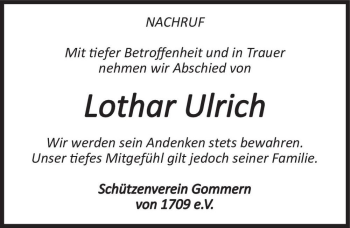 Traueranzeige von Lothar Ulrich  von Magdeburger Volksstimme