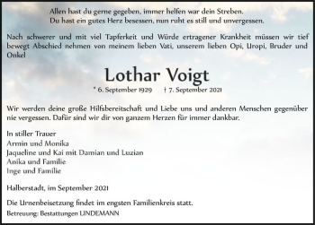 Traueranzeige von Lothar Voigt  von Magdeburger Volksstimme
