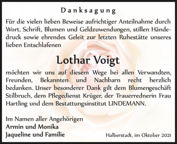 Traueranzeige von Lothar Voigt  von Magdeburger Volksstimme